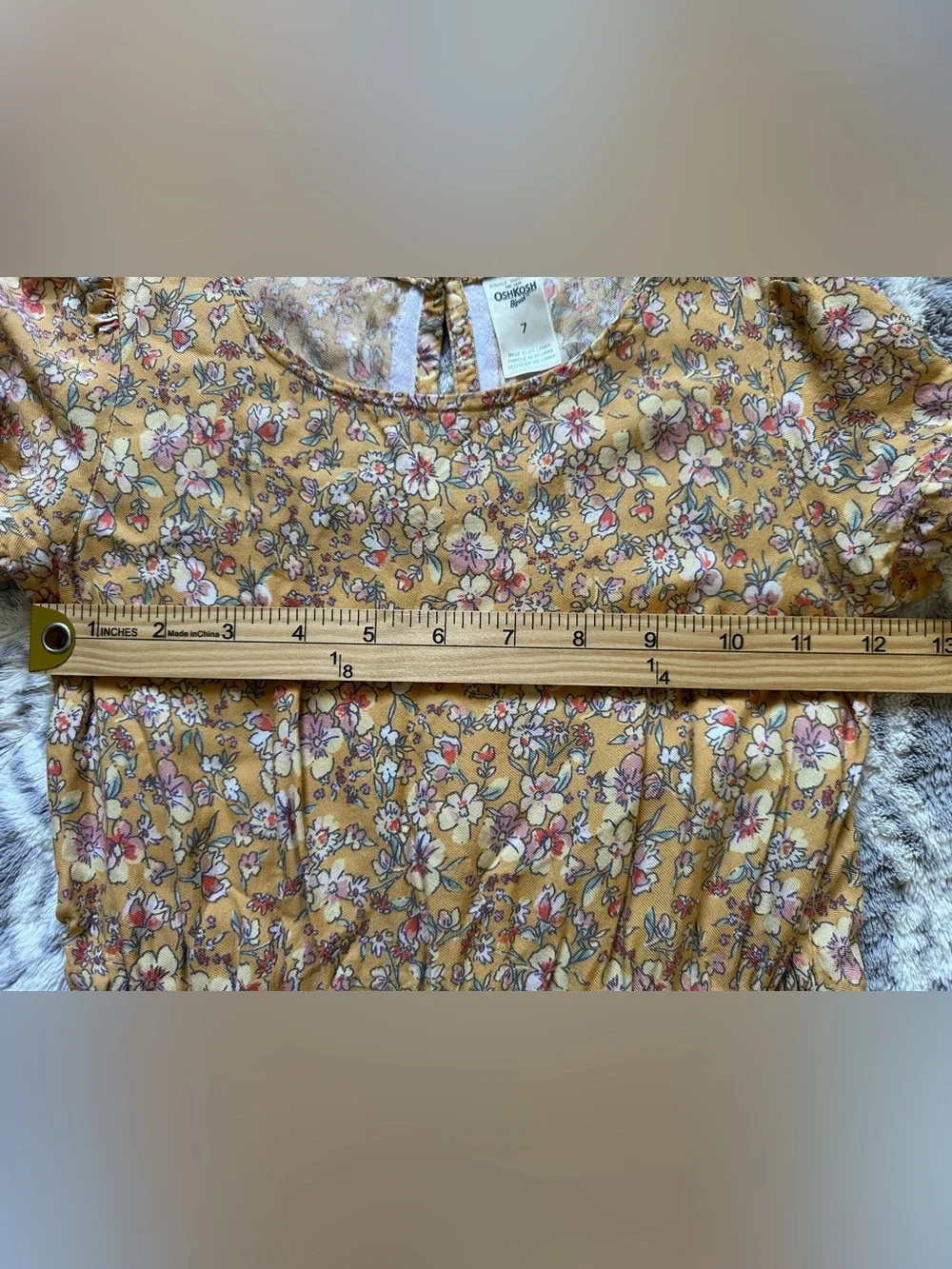 OshKosh B'gosh Girl’s Mustard Floral Short Sleeve Dress Size 7 Cottagecore